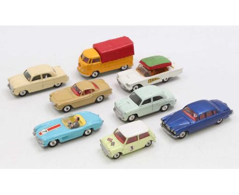 Collection of 8 various loose Corgi Toys to include Mercedes 300SL Roadster finished in light blue with driver, Ford Consul i