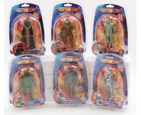 6x Character Online Doctor Who collectable action figures to include: mummy robot, cyberman, Morbius creature, VOC robot, the