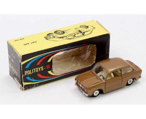 Politoys, 513, Fiat 850, light gold-brown example with cream interior, spun hubs in the original window box (NM-BGVG)