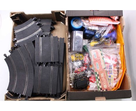 2 trays containing a collection of vintage Scalextric including 2 Minis, and various racing cars, some controllers, spare par