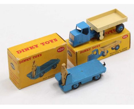 A Dinky Toys boxed commercial group to include a No. 415 mechanical horse and open wagon, comprising of blue tractor unit wit