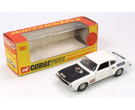 Corgi Toys, 303 Ford Capri "Roger Clark's" - finished in white, black bonnet and interior, Whizzwheels, housed in the origina