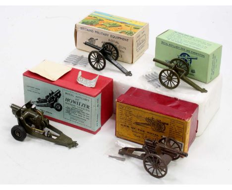 A collection of four various boxed Britains military field guns including a No.1263 Royal Artillery gun, a No.1725 4.5 inch m