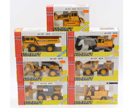 7 various Joal Compact mixed scale earth moving and construction diecasts, with examples including No. 245 JCB Telescopic Loa