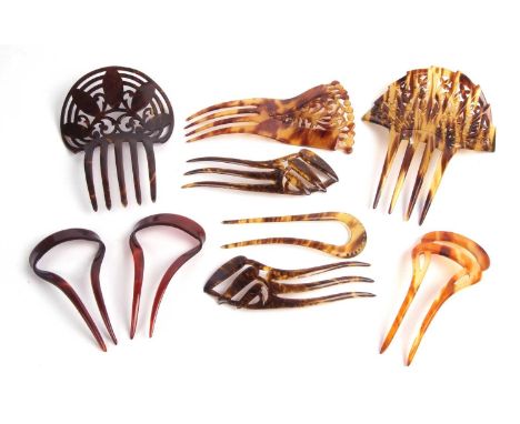 Nine vintage faux tortoiseshell hair slides