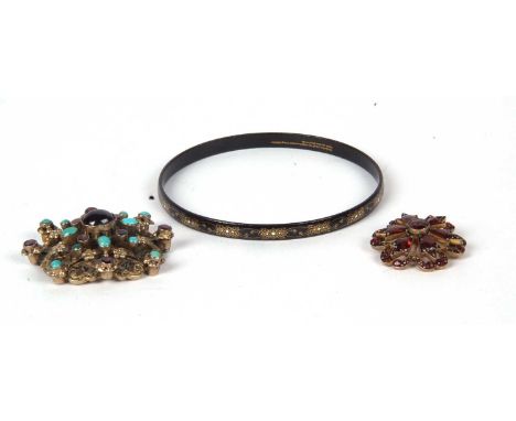 Mixed Lot:  An Austro-hungarian brooch set with turquoise and garnets (a/f), a red stone pendant together with a Michaela Fra