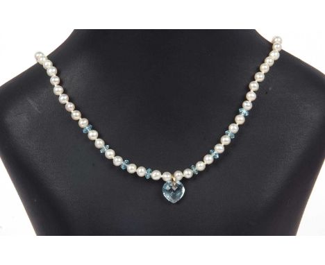 Modern cultured pearl and crystal necklace, the clasp stamped 750, 23cm fastened