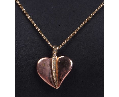 Clogau 9ct rose Welsh gold heart and diamond pendant, the heart shaped pendant highlighted with a band of small diamonds, ver