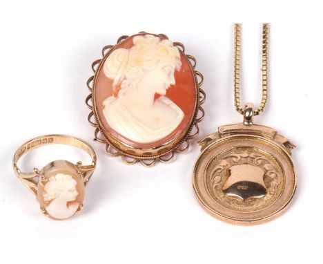 Mixed Lot: 9ct gold fob/medallion engraved verso welch cup 1929, hallmarked for Birmingham 1928 and suspended from a 9ct gold