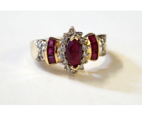 A ruby and diamond dress ringShank stamped 14k, weight 5.2g
