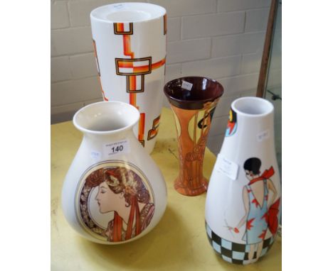 Four pieces of Art Deco and contemporary style vases, to include Poole Pottery, Old Tupton, Debra Wood, vase etc.