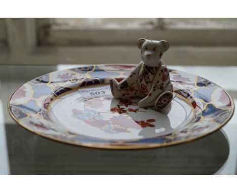 A Spode Imari pattern cabinet plate together with a Crown Derby Imari teddy bear paperweight 