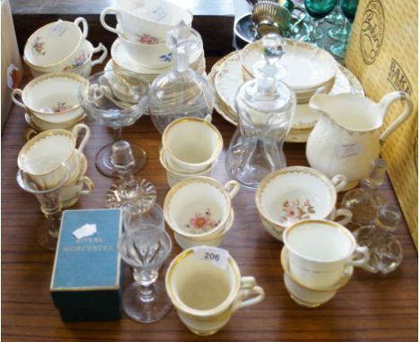A mixed lot of assorted ceramics and glass to include 19th Century handpainted teacups, Klug decanter,etc