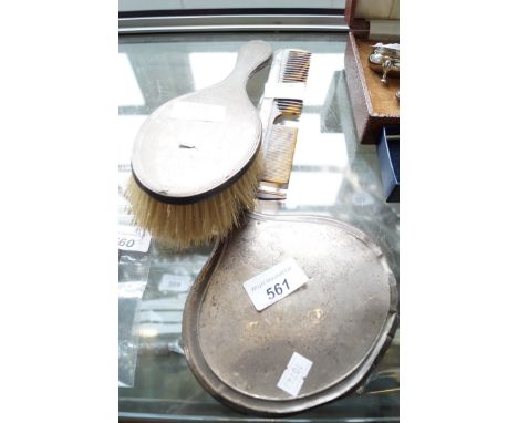 A Chester hallmarked silver backed hair brush together with further hand mirror and hair comb with broken teeth (3) 
