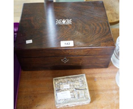 Victorian rosewood sewing box with mother of pearl inlaid decoration together with a smaller box.
