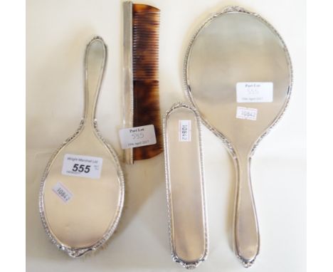 A Elkington & Co Birmingham hallmarked silver backed four piece dressing table set comprising hand mirror, clothes brush, hai