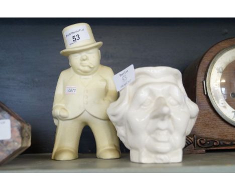A Bovey pottery model of Winston Churchill, together with an E & F ceramic jug modelled as Margaret Thatcher.