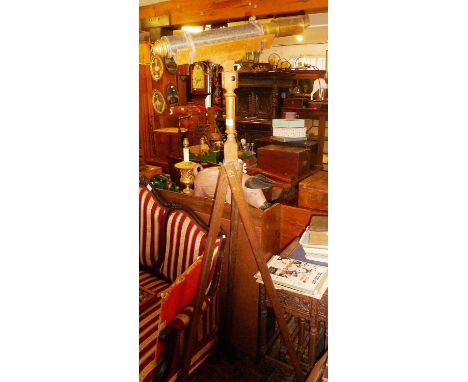 Unusual turned wood telescope tripod with a 19th c single drawer telescope