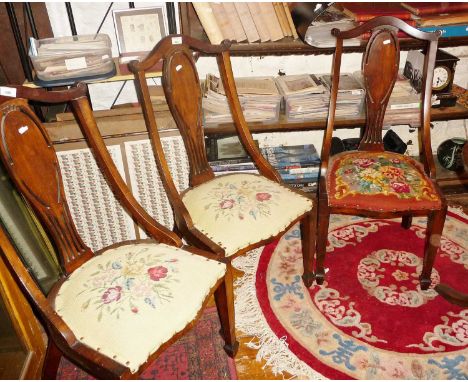 Three Art Nouveau mahogany chairs with tapestry seats