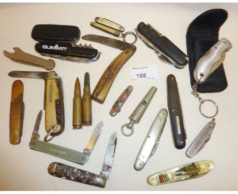 Early Dowler &amp; Sons whistle together with old folding and penknives, makes include an antler handled H.G. Long and Co She
