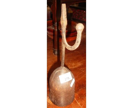 17th/18th c. wood &amp; steel rush light holder with old label saying "used nightly by J.H.S. at Manor House, Crawley, Sussex