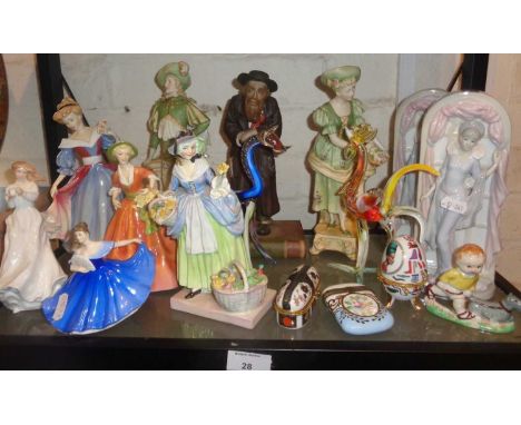 Ten various Royal Doulton, Royal Worcester &amp; other china figurines, a Wade Mabel Lucie Attwell figure of a boy with a dog