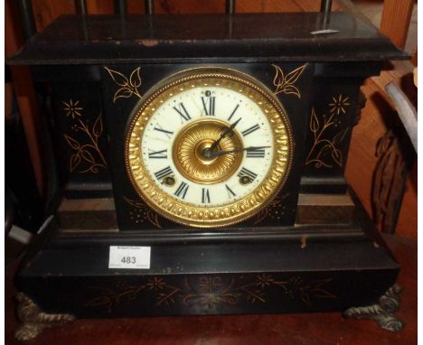 Victorian black metal mantle clock