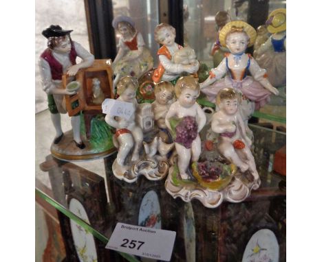Pair of early Goebel china groups, assorted Sitsendorf china figurines (6)
