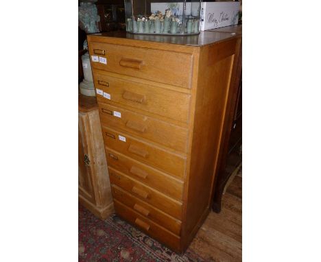 Light oak filing tallboy chest of 8 drawers, approx. 105cm high