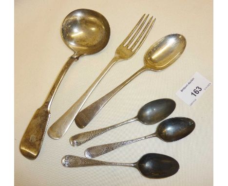Silver cutlery inc. Victorian ladle hallmarked for London 1837, John, Henry and Charles Lias, Georgian engraved teaspoons etc