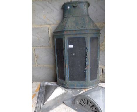 Two galvanised wall drains and a dummy French lantern shop sign