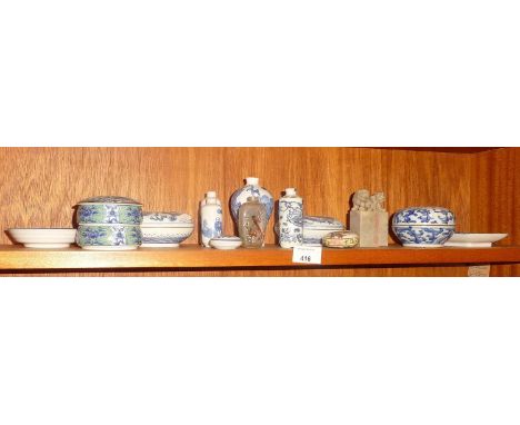 Collection of small Chinese blue and white china vases, boxes and dishes