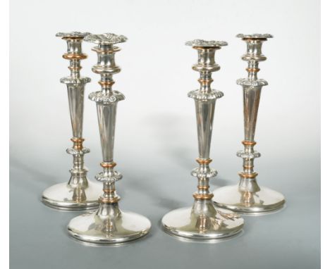 (possibly) by Roberts, Cadman &amp; Co., each with plain and polished circular bases, the knop, shoulder and detachable nozzl