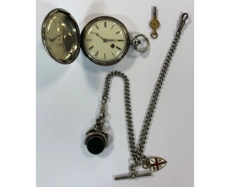 c1820, the unsigned cream coloured dial, 45mm diameter, with black Roman numerals, silver coloured spade hands, chemin de fer