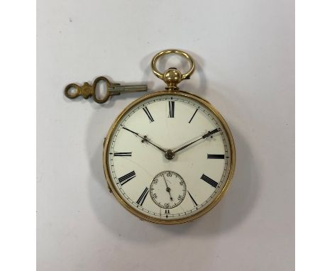 c1861, the unsigned white dial, 45mm diameter, with black Roman numerals, gold coloured fleur-de-lys hands, subsidiary second