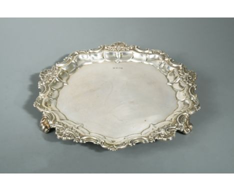 by Fenton Brothers Ltd, Sheffield 1908, 'Chippendale' style with shell and scroll rim and raised on three shell and scroll fe