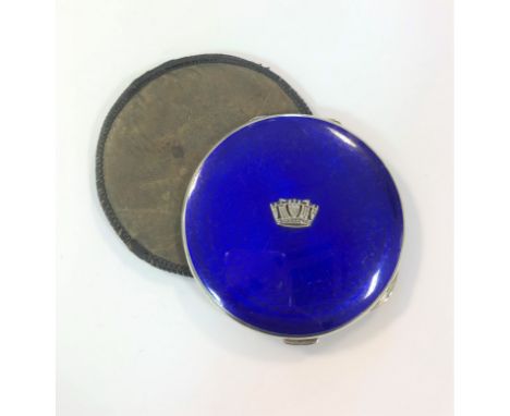 by John William Barrett, Birmingham 1913, of circular form with spring loaded thumbpiece, the hinged cover decorated with roy