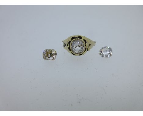 the largest in a broken mount, estimated weight 1.18ct, estimated colour J/K, estimated clarity P (material chips and inclusi