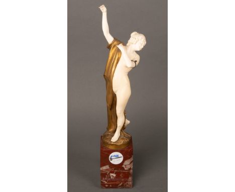 Eugène Barillot (1841-1900). „Odalisque Drapée“. Feuervergoldete Bronze, mit geschnitztem Elfenbein, auf Marmorsockel, seitl.