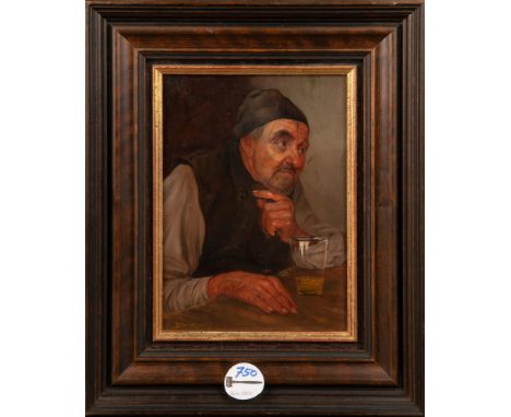 Maler des 19./20.Jhs. Portrait eines am Tisch sitzenden Mannes. Öl/Holz, li./u./unleserlich sign., gerahmt, 21 x 15,5 cm. 