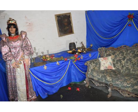 Queen Henrietta Maria Exhibition Wife of King Charles I Including Mannequin with Reproduction Gown, Assorted Candelabra, Bras