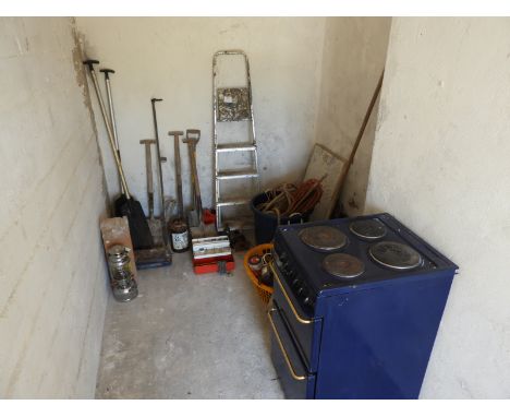 Assorted Gardening Tools, Paddles, Tilley Lamps, Rope, Tricity Bendix Cooker, etc. 