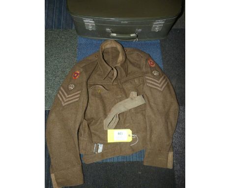 Suitcase Containing Sargent Major's Battle Dress Top " Army Fire Service 1945" 