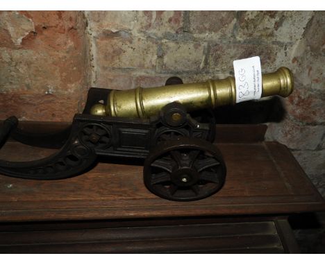 Ornamental Brass Cannon with Cast Iron Carriage  ~47cm long  