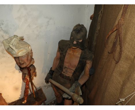 Executioner Exhibit Comprising Male Mannequin, Wax Heads on Staffs, Reproduction Mace, etc. 