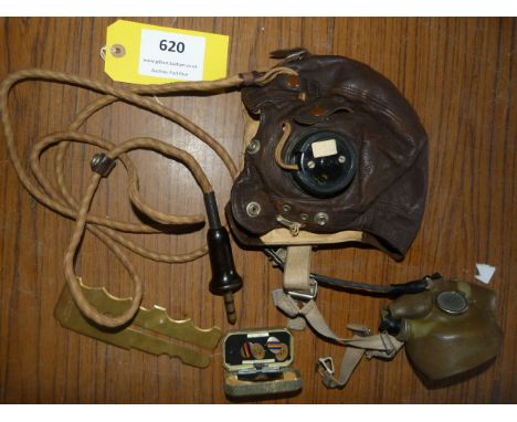 Leather Flying Helmet, Button Cleaner, REME Cufflinks 