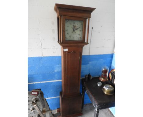 Oak Long Cased Clock with Painted Dial