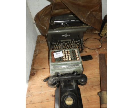 Underwood Manual Typewriter, Bakelite Telephone and an Adding Machine 