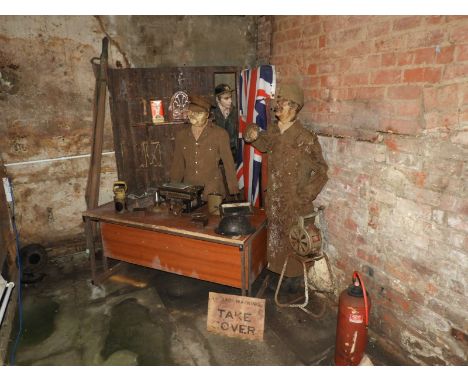 Dads Army Home Guard Exhibition Including Waxwork Figures in Uniform, Air Rad Siren, Tommy Helmets, Stretcher and Other Displ