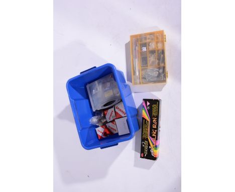 Box containing 5 alloy spinners, 2 x box of screws and R/C spares and PRO sealing iron.